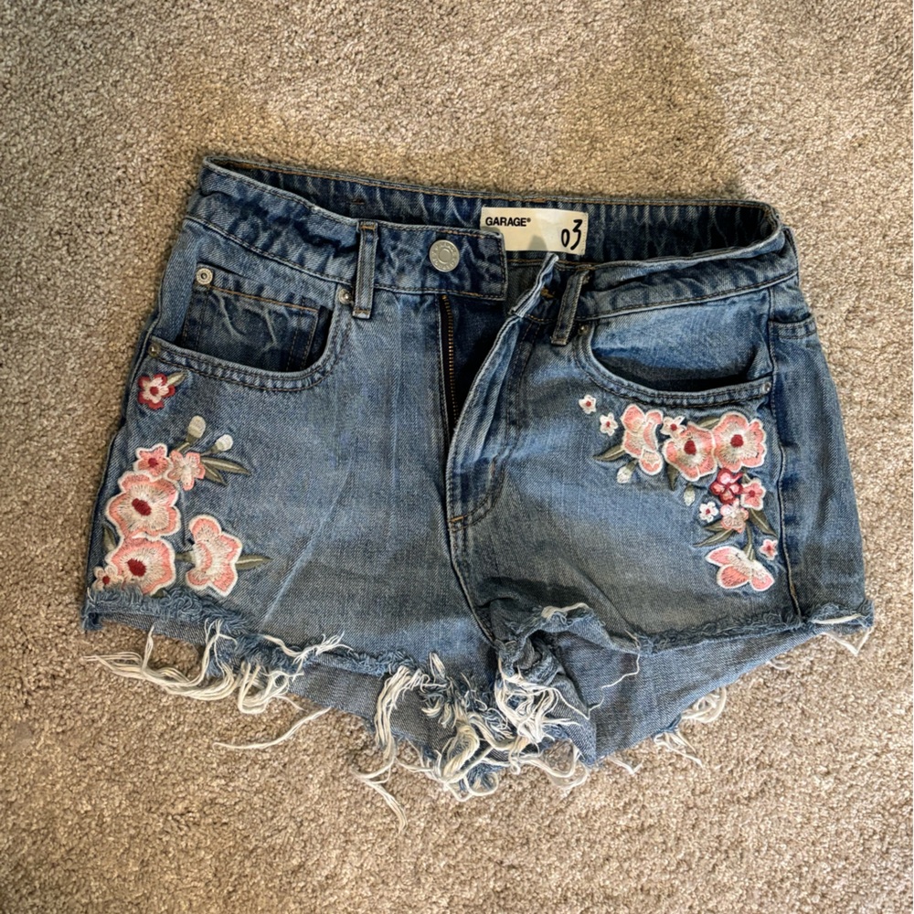 Floral Embroidered Jean Shorts